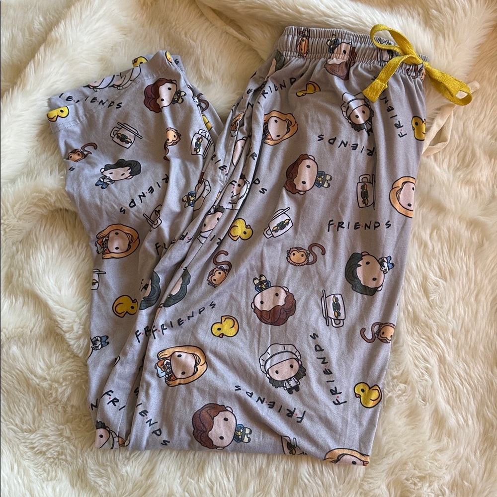 FRIENDS unisex gray Pajama pant soft elastic waist with yellow drawstring size L